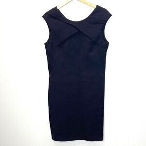 HELMUT LANG Black Structural Casual Shift Dress Size 10 Textured Cotton Dress